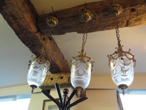 Set of 3 Quality Edwardian Light Pendants & Shades