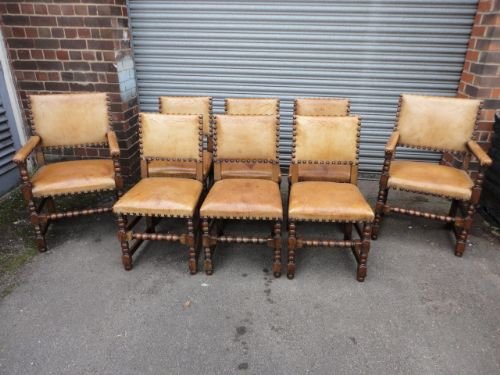 Very Good Set of 8 Oak & Leather Chairs