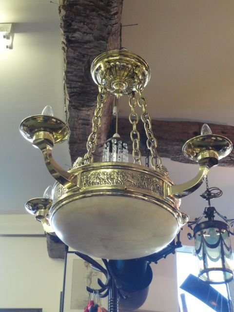 Quality Brass & Alabaster Light Fitting