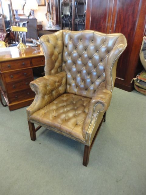 Large Wing Back Leather Armchair