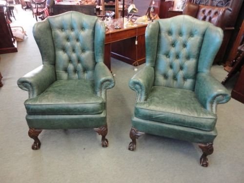 Pair of Leather Button Back Armchairs