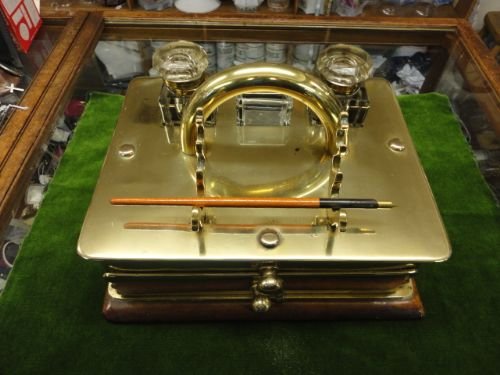 Victorian Brass Desk Tidy & Ink Stand