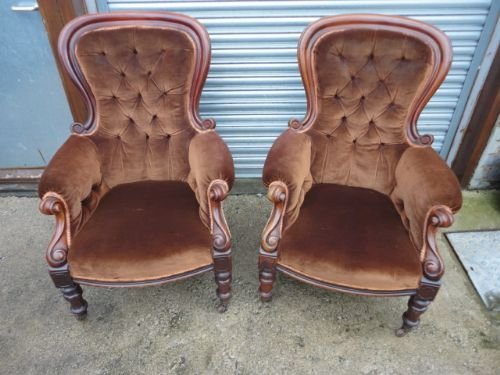 Pair of Victorian Button Back Armchairs