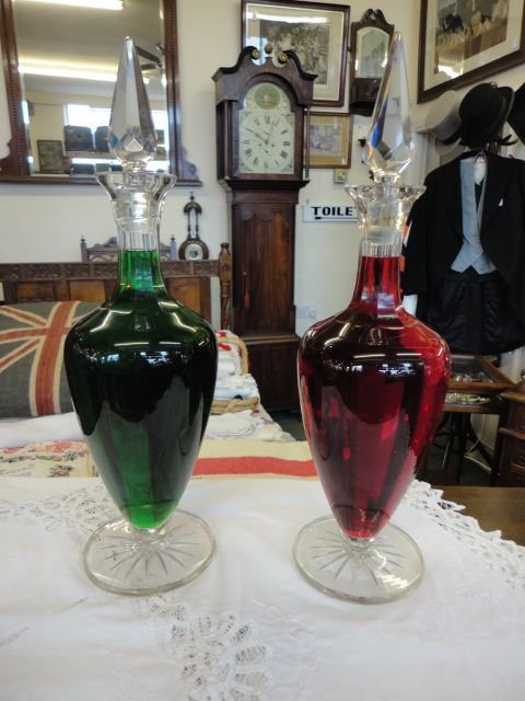 Pair of Tall Glass Victorian Chemist Bottles