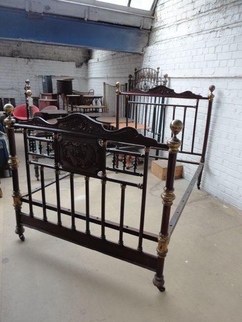 Victorian Mahogany & Brass Double Bed