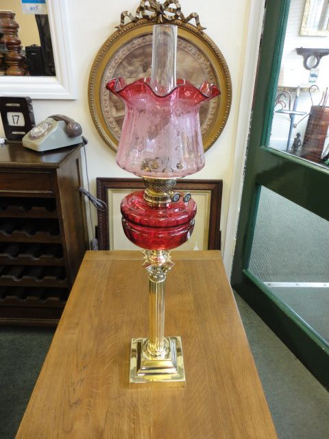 Tall Victorian Cranberry Oil Lamp