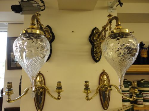 Pair of Victorian Gas Brackets & Shades