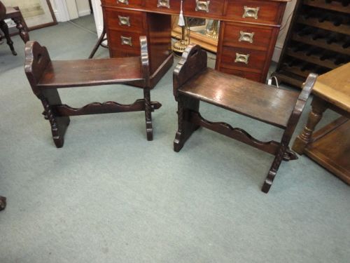 Pair of Oak Stool Benches