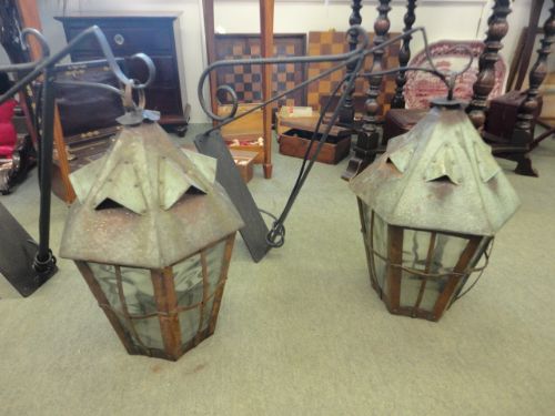 Pair of Copper Lanterns on Iron Brackets