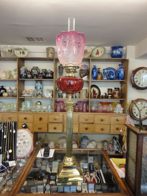 Tall Victorian Cranberry Oil Lamp & Shade