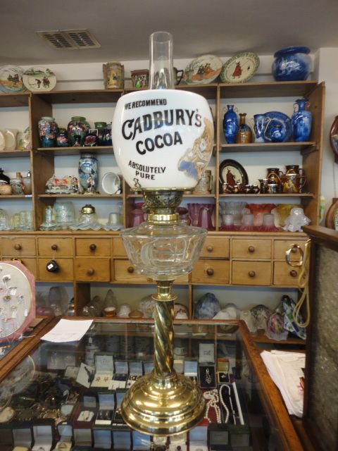 Victorian Oil Lamp with Cadburys Cocoa Shade
