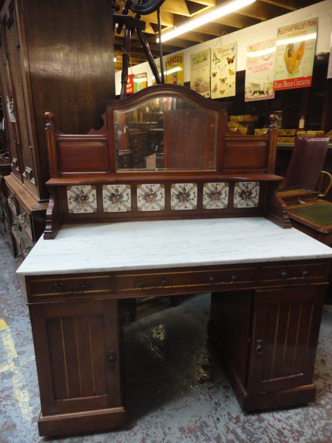 Mahogany Kneehole Marble Top Washstand