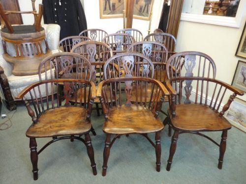 Set 10 Yew Wood Windsor Chairs