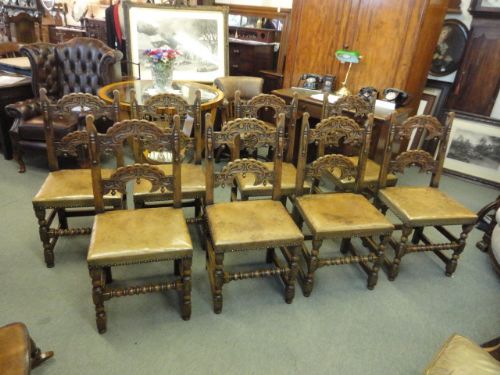Set of 8 Oak & Leather Chairs