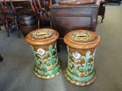 Pair of Majolica Garden Seats