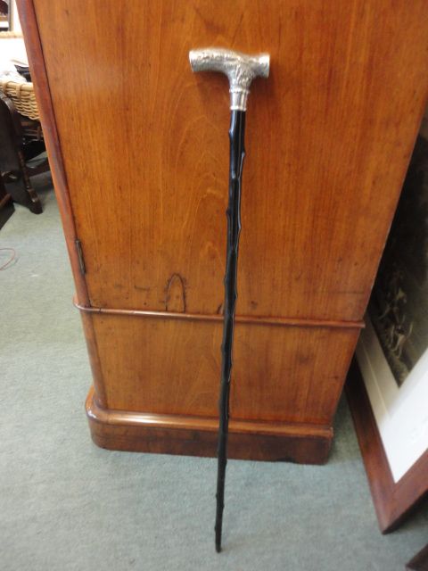 Victorian Horse Racing Hare Coursing Silver Top Walking Stick