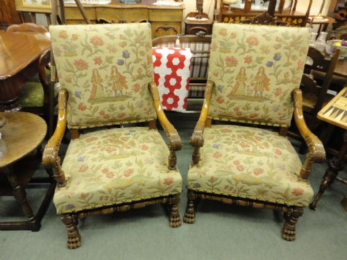 Pair of Walnut Throne Chairs