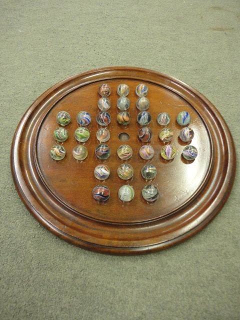 Mahogany Solitaire Board & Georgian Marbles