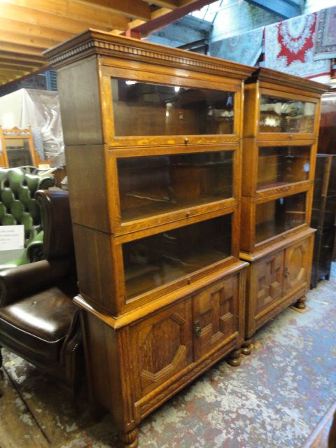 Pair of Arts & Crafts Bookcases on Cupboards.
