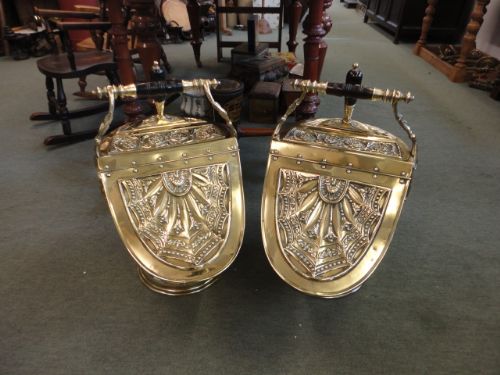 Quality Pair of Victorian Brass Coal Scuttles.