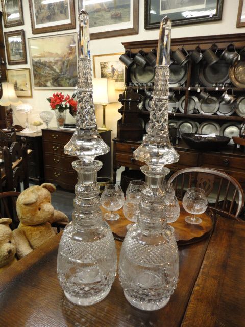 Large & Impressive Pair of Cut Glass Decanters