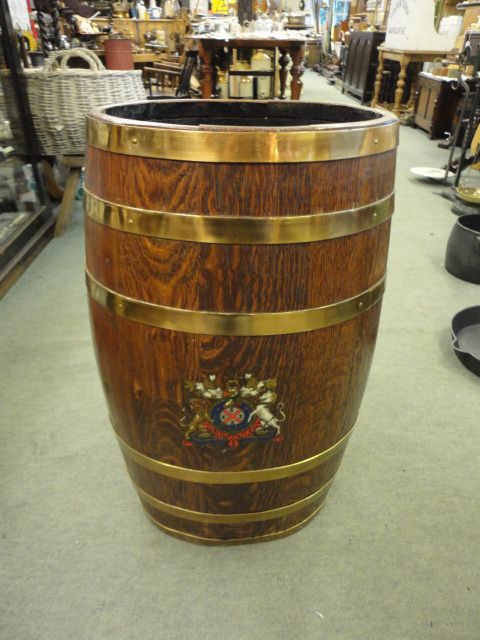 Quality Oak Brass Bound Stick Stand with Coat of Arms