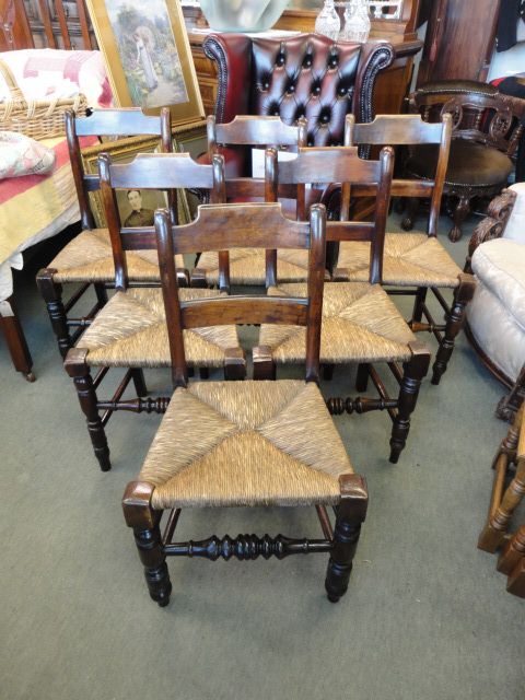 6 Similar Rush Seated Kitchen Chairs