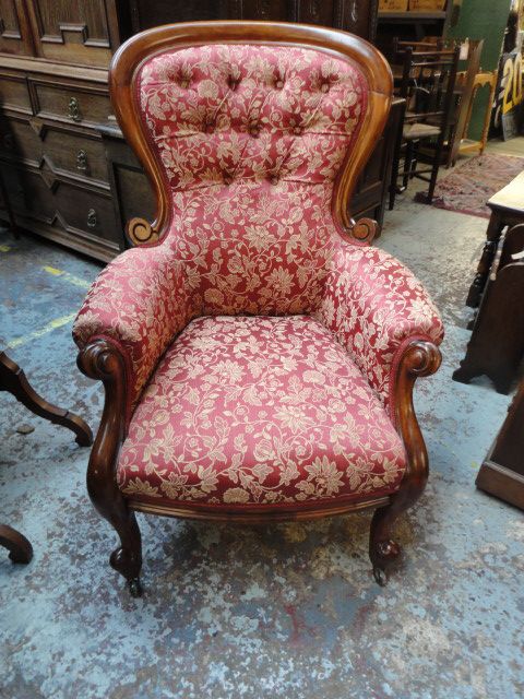 Victorian Mahogany Gents Button Back Chair