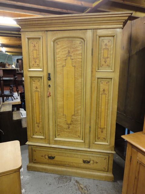 Original Victorian Decorated Pine Wardrobe