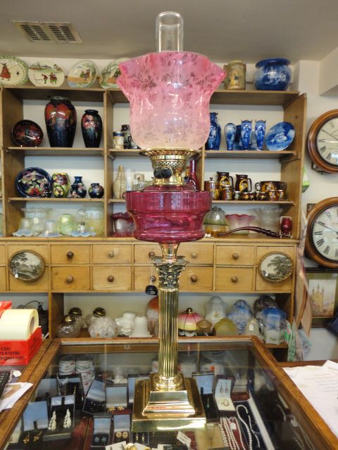 Victorian Cranberry Oil Lamp & Shade