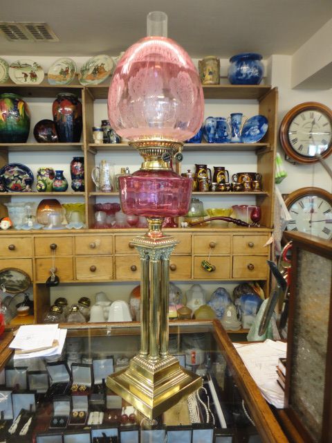 Victorian Cranberry Oil Lamp & Shade