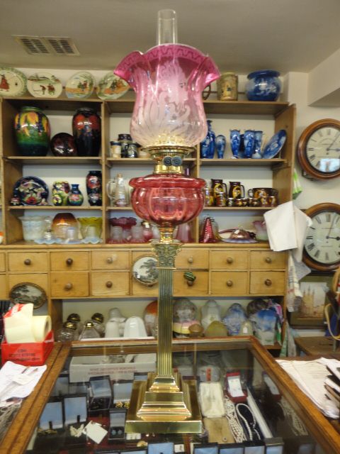 Victorian Cranberry Oil Lamp & Shade