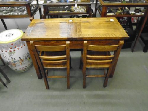 Double Oak Childs Desk & Chairs