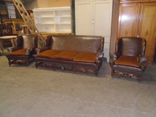 Oak & Leather 3 Piece Suite