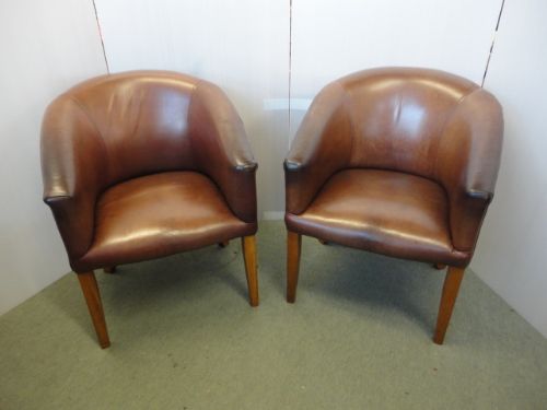 Pair of Leather Tub Chairs