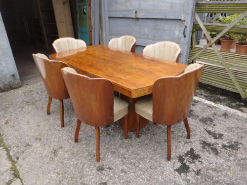 Walnut Art Deco Dining Set for Restoration