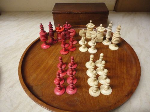 Full Set of Bone Chess Pieces C1900.