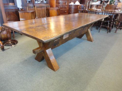 Large 8' Oak X Stretcher Table