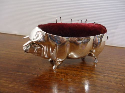 Very Large Silver Pig Pin Cushion