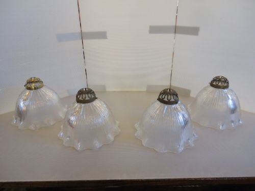 Set of 4 Large Holophane Shades & Fitting