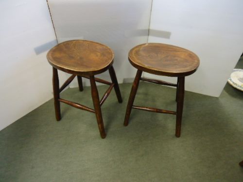 Pair of Elm Seated Oval Stools