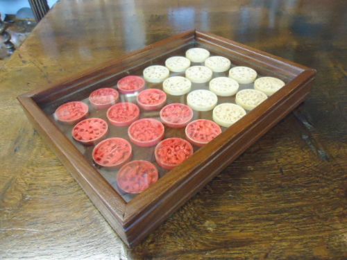 Chinese Export Ivory Draughts Set in Case