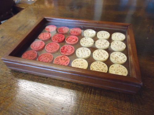 Chinese Export Ivory Draughts Set in Case