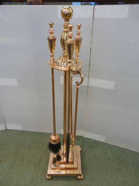 Copper Fire Irons on Stand.