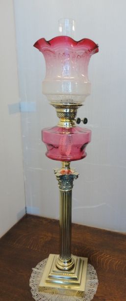 Quality Tall Cranberry Lamp & Shade