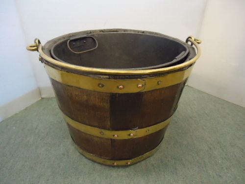 Oak & Brass Coal Bucket