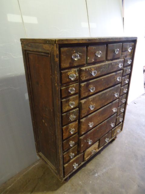 Pine Industrial Bank of Drawers