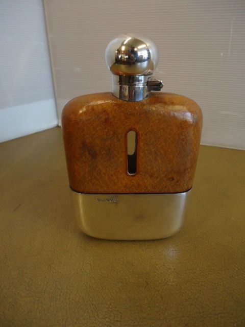 Large Silver & Calf Skin Flask