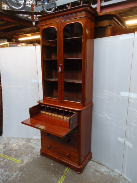 Slim Mahogany Secretaire Bookcase