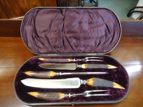 Quality 5 Piece Antler Carving Set Sheffield 1897